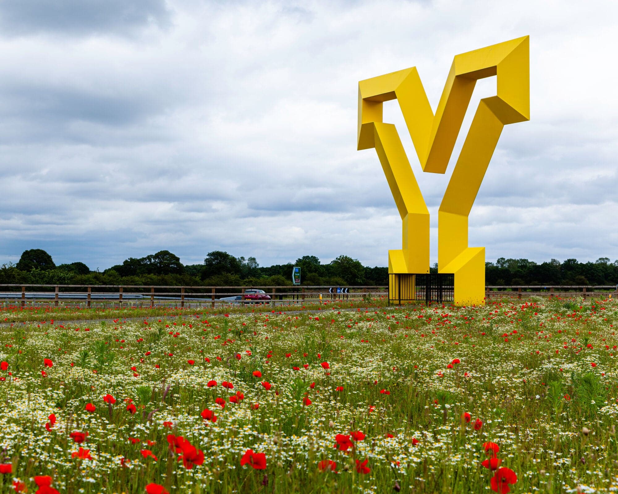 Giant yellow Y at Yorkshire Gateway