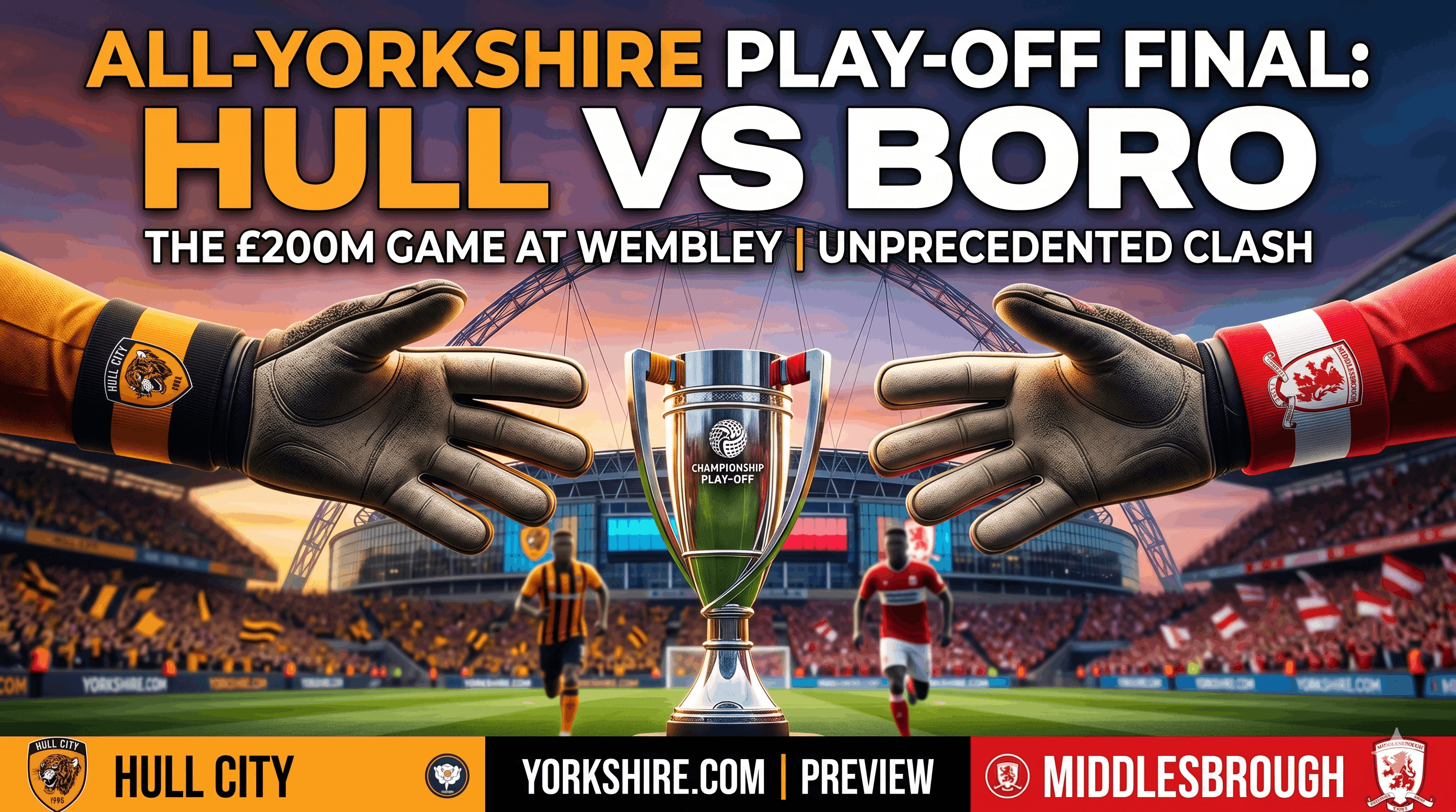 Hull City and Middlesbrough facing off at Wembley Stadium with trophy