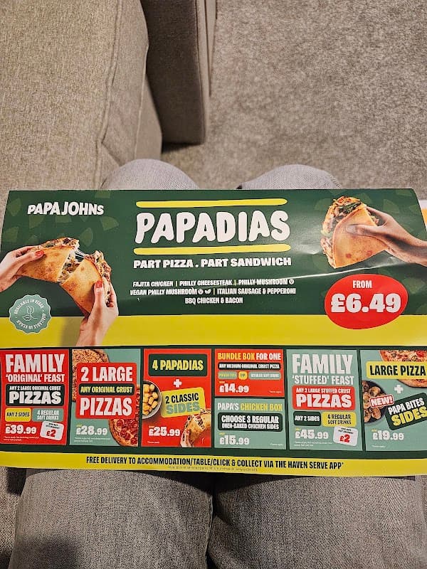 Dining at Papa John's in filey