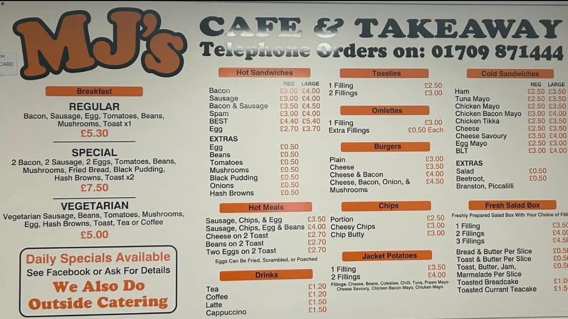 Dining at MJ’s Cafe & Takeaway in wath upon dearne