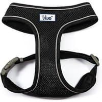 Black Ancol Viva mesh harness with adjustable straps and reflective trim, size 34-45cm, featuring a Viva logo patch.