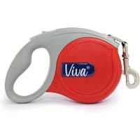 Red and gray Ancol Viva retractable dog lead with ergonomic handle and metal clip.