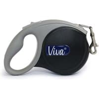 Black and gray Ancol Viva retractable dog lead with ergonomic handle and metal clip.