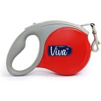 Red and gray Ancol Viva retractable dog lead with ergonomic handle and metal clip.