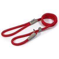 Red Ancol Viva Rope Reflective Slip Lead, 1cm thick, with metal clasp and loop handle.