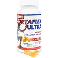 White bottle of Equine America Cortaflex Human Caps x60 with colorful label and yellow capsules beside it.