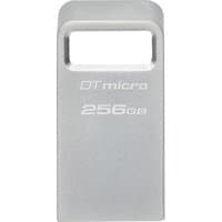 Silver Kingston 256GB USB 3.2 flash drive with rectangular loop and engraved text.