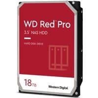 Western Digital Red Pro 18TB 3.5" internal hard drive with red label, white text, and black casing.