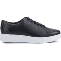 Black leather lace-up trainers with white platform sole and sleek design.