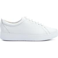 White leather lace-up trainers with a sleek design and cushioned sole.