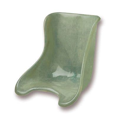 Clear fiberglass kart seat with a width of 27cm, featuring a sleek, contoured design for comfort and support during racing.