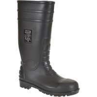 Black Portwest Total Safety Wellington Boots with reinforced toe and textured sole, UK size 10.5.