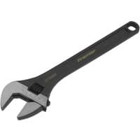 Black and silver Sealey adjustable wrench, 375mm, with a wide jaw and ergonomic handle.