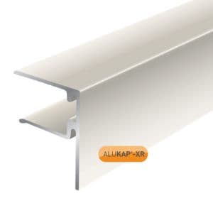 White 3m end stop bar made of aluminum, featuring a sleek design with a 25mm width, labeled "ALUKAP-XR" in orange for easy identification.