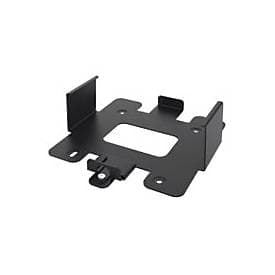 Black steel mounting kit featuring a flat base with cutouts and side brackets for secure installation, designed for durability and stability in various applications.