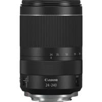 Black Canon RF 24-240mm F4-6.3 IS USM lens with zoom ring, focus ring, and silver mount.
