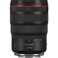 Black Canon RF 24-70mm F2.8L IS USM lens with red ring and zoom markings