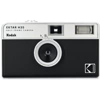 Kodak Ektar H35 black film camera with silver top, viewfinder, flash, and Kodak logo on front.