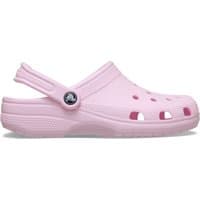 Pink Crocs Classic clog with perforated toe box, adjustable heel strap, and textured sole.