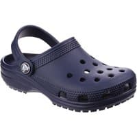 Navy Crocs toddler classic clog with heel strap, ventilation holes, and textured sole, size infant 6.