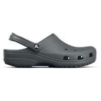 Slate grey Crocs unisex classic clog with perforated toe box and adjustable heel strap.