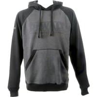 Gray and black DeWalt XXL hooded sweatshirt with front pocket and drawstrings, featuring subtle logo on chest.