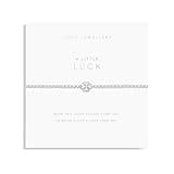 Silver Joma Jewellery A Little Luck Bracelet with a four-leaf clover charm on a white card background.
