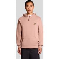 Pink Lyle & Scott men's hoodie with loopback cotton, kangaroo pocket, drawstring hood, and embroidered logo on chest.