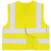 Yellow Portwest Hi-Vis Junior Vest with reflective silver stripes and Velcro closure, size small.