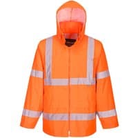 Orange Portwest Hi-Vis Rain Jacket XL with reflective stripes and hood