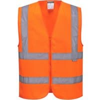 Orange Portwest Hi-Vis Zipped Vest, XXL, with reflective silver stripes on front and back.