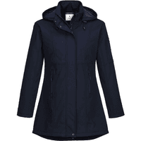 Navy Portwest Ladies Carla Softshell Jacket 3L, hooded, long sleeves, front zipper, and two zippered pockets.