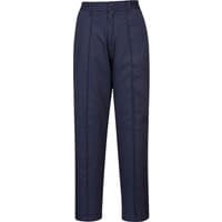 Navy Portwest ladies' elasticated trousers, tall size, straight leg, high waist, front seam detail.