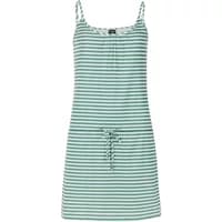 Green and white striped sleeveless dress with adjustable straps and drawstring waist, "Robe femme Protest Bounties 25".