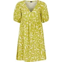 Green Protest Flora women's robe with white abstract pattern, short puff sleeves, and V-neckline.