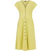 Yellow Protest Nieve women's robe with short sleeves, V-neck, and front button closure.
