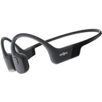Black Shokz OpenRun sports headphones with wraparound band and open-ear design.