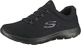 Black Skechers women's sneaker with mesh upper, lace-up front, and logo on side, size 5 UK.