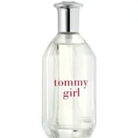 Clear glass bottle of Tommy Girl Eau De Toilette with silver cap and red lettering, 100ml size.