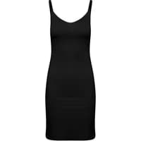 Black women's tight slip dress by Ichi Accessories, featuring thin straps and a scoop neckline.