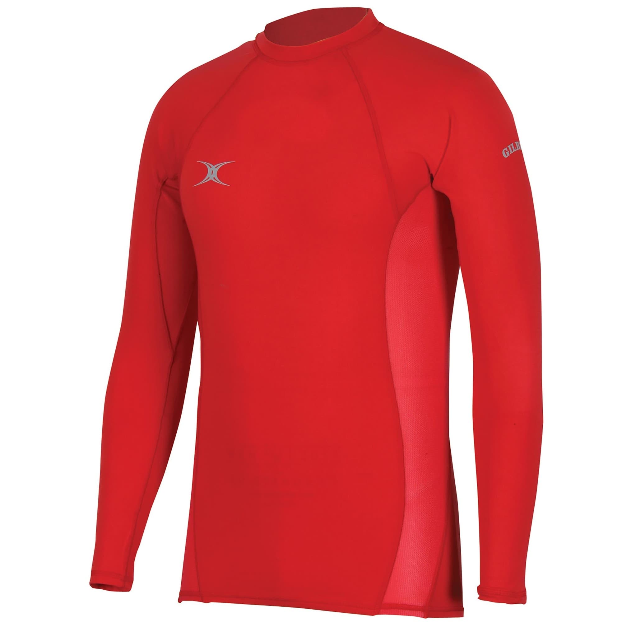 Black long-sleeve baselayer top for men by Gilbert Rugby, featuring a snug fit, stretch fabric, and subtle logo detailing on the sleeve.