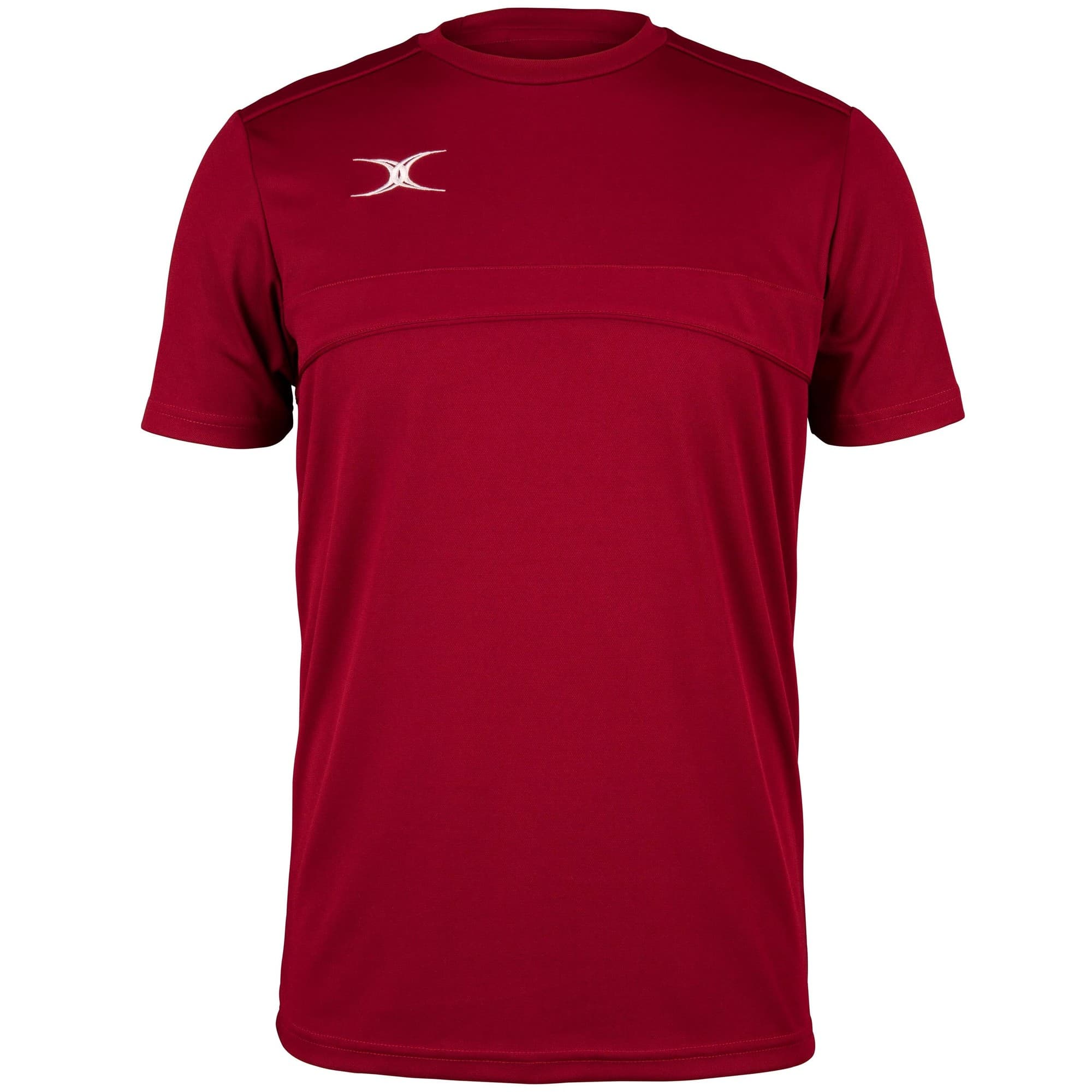 Black men's t-shirt by Gilbert Rugby, featuring a round neck, short sleeves, and the Gilbert logo in white on the left chest, made from lightweight, breathable material.