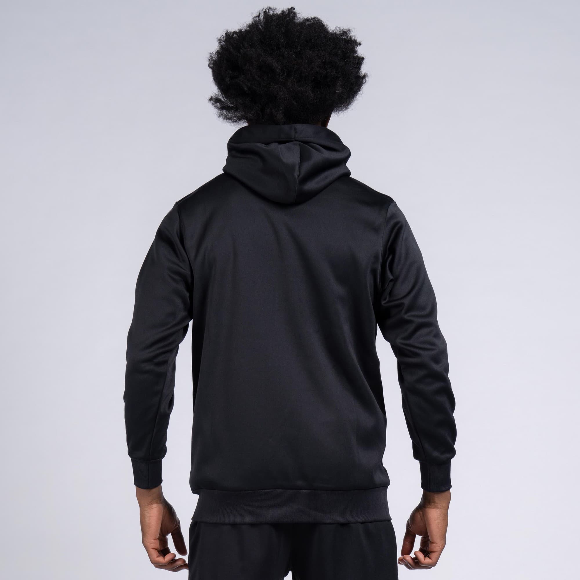 Black Gray-Nicolls Pro Performance Hoodie featuring a sleek design, soft fabric, and a fitted hood, ideal for athletic wear or casual outings.