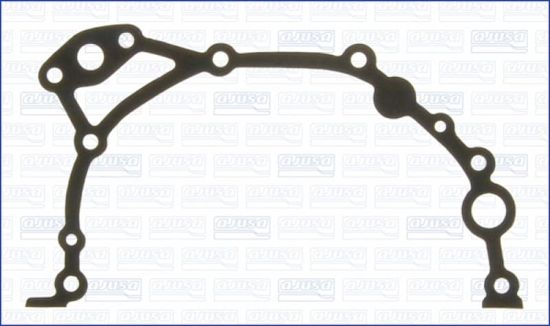 Black rubber gasket with various cutouts and holes, designed for sealing, featuring a smooth surface and flexible material for optimal fit in mechanical applications.