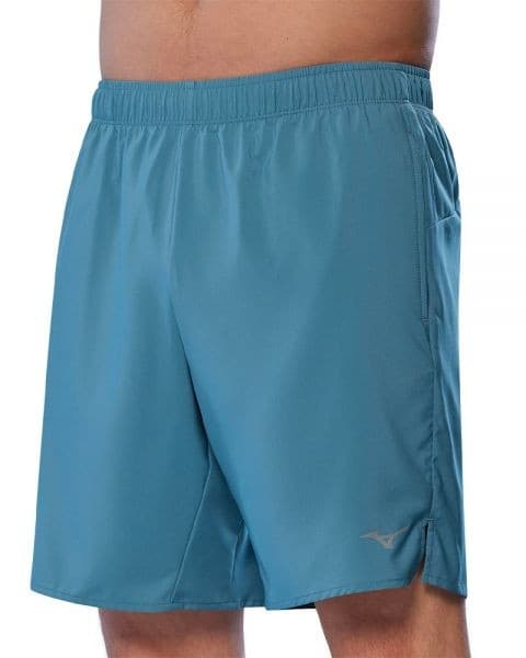 Light blue Mizuno Core 7.5" men's shorts made of lightweight material, featuring an elastic waistband and a small logo on the left leg, available in size XXL.