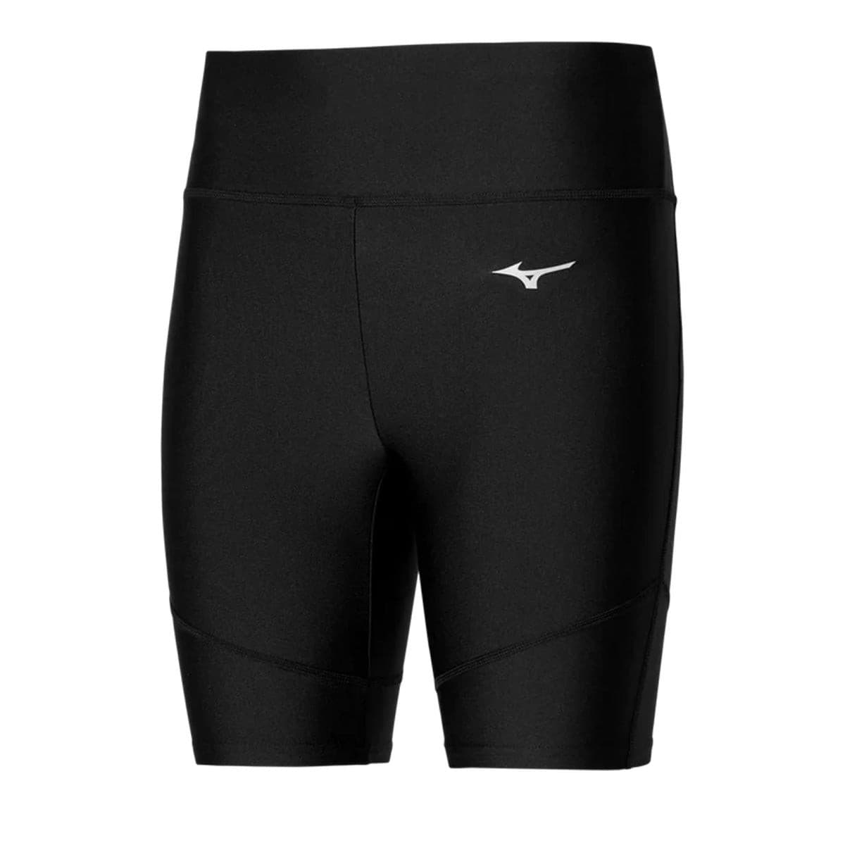 Black Mizuno Impulse Core Mid Tight for women, featuring a sleek design, high waistband, and Mizuno logo, ideal for athletic wear in size XL.