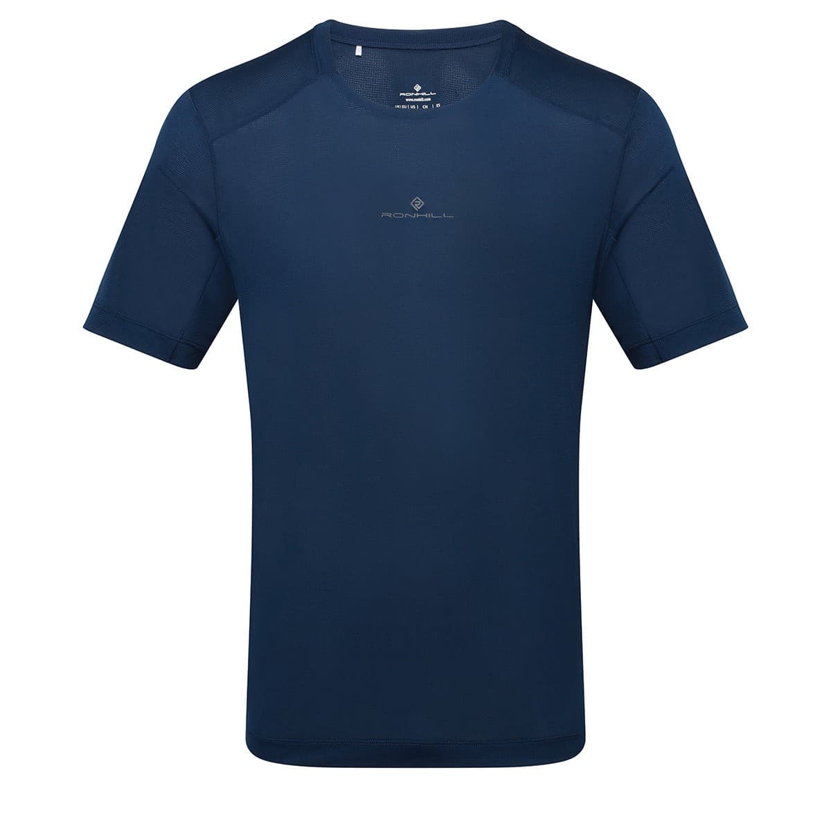 Dark navy short sleeve tee for men by Ronhill, featuring a lightweight, breathable material and a subtle logo on the chest, ideal for athletic wear.