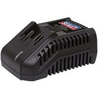 Black Sealey CP20VMC battery charger with vented sides and Sealey logo on top.