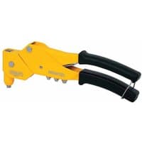 Yellow Stanley Swivel Head Riveter with black handles and adjustable head, designed for versatile riveting tasks.