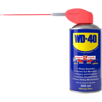 WD-40 blue and yellow aerosol can with red Smart Straw nozzle, 300ml, for lubrication and moisture removal.